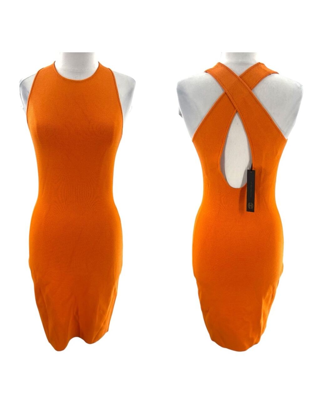 NWT House of Harlow orange bodycon cross strap dress sz S